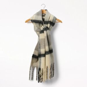 Love & Lore Brushed Fringe Scarf, Greyscale Modern Plaid